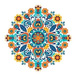 Orange Blue Flower Design