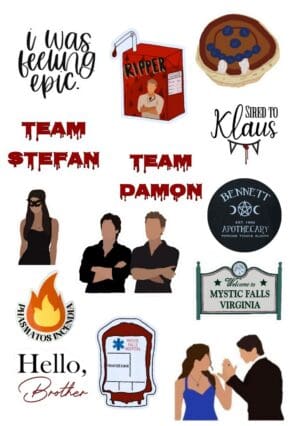 An A5 Sheet containing over 15 images and designs inspired by the Vampire Diaires