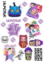 An A5 Sheet containing over 15 images and designs inspired by KPop Demon Hunters